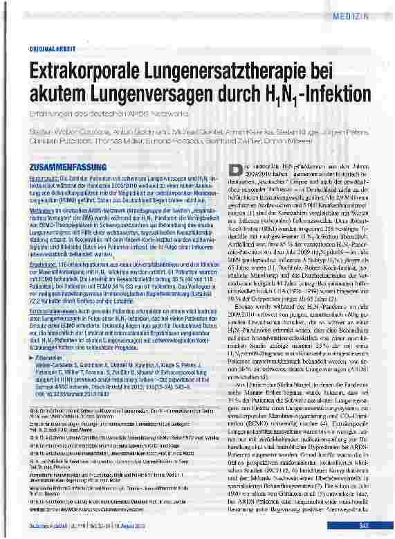 Vorschauseite 1: Extrakorporale Lungenersatztherapie bei akutem Lungenversagen durch H1N1-Infektion