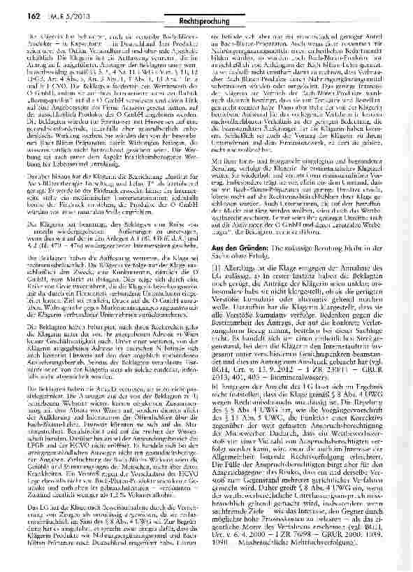 Vorschauseite 2: Keine geschäftliche Handlung durch bloße Information über alternative Heilmethoden im Internet „Bach-Blüten