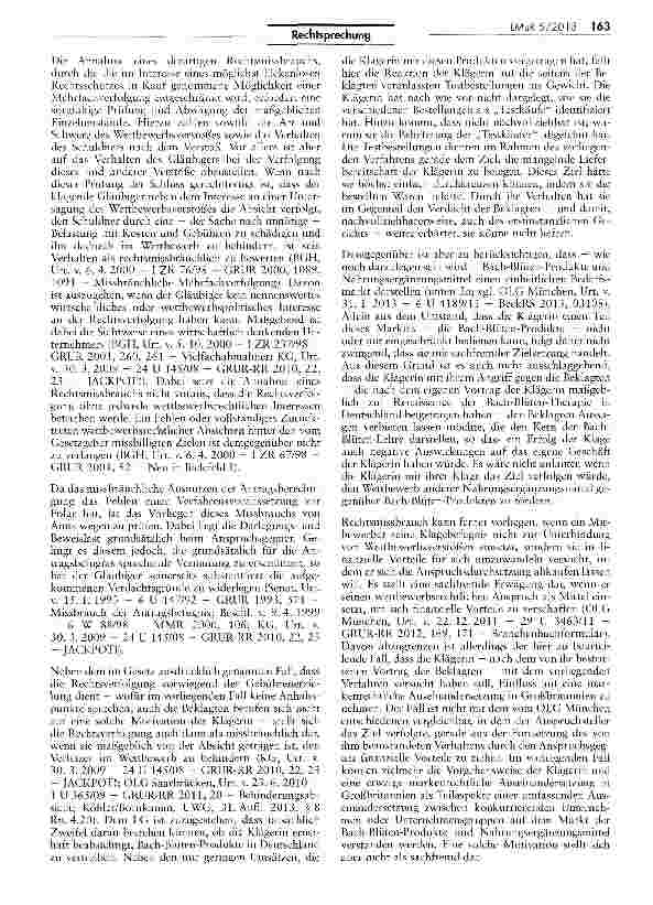 Vorschauseite 3: Keine geschäftliche Handlung durch bloße Information über alternative Heilmethoden im Internet „Bach-Blüten