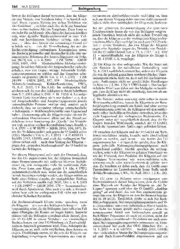 Vorschauseite 4: Keine geschäftliche Handlung durch bloße Information über alternative Heilmethoden im Internet „Bach-Blüten