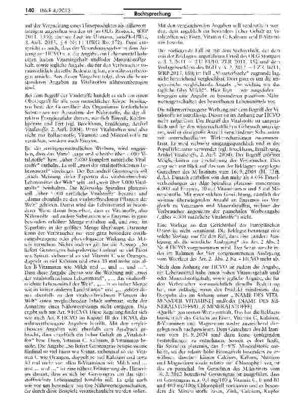 Vorschauseite 4: Unzulässigkeit der Werbung mit „über 7.000 Vitalstoffen in „Original Spiruletten mit Gerstengras HCVO Art. 8