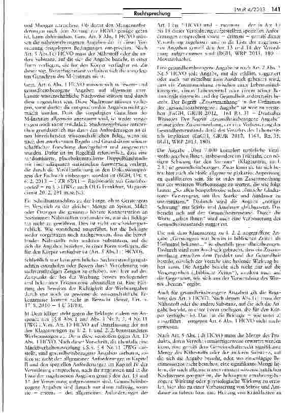 Vorschauseite 5: Unzulässigkeit der Werbung mit „über 7.000 Vitalstoffen in „Original Spiruletten mit Gerstengras HCVO Art. 8