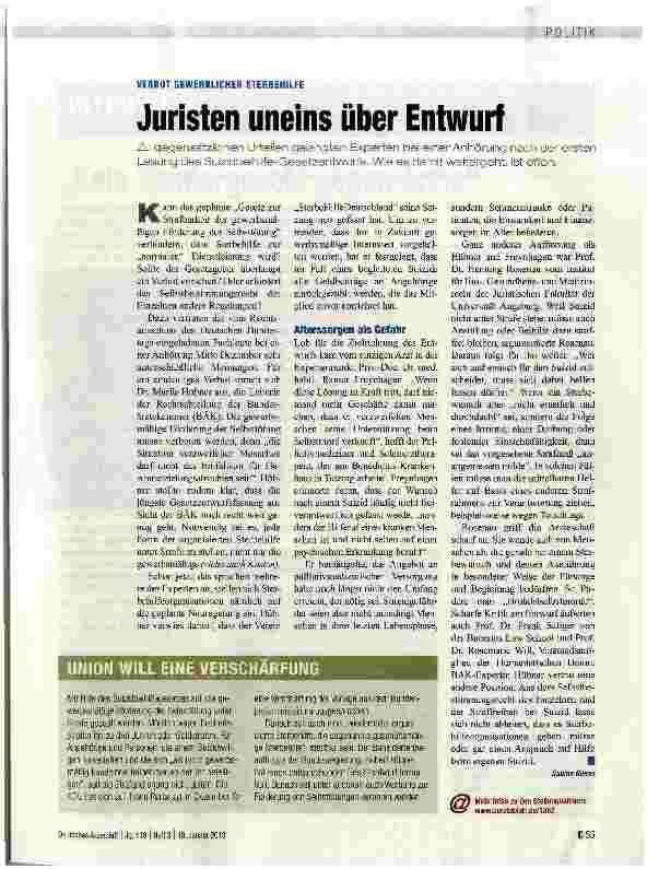 Vorschauseite 1: Juristen uneins über Entwurf