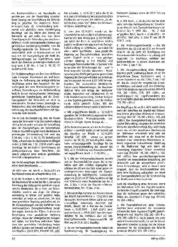 Vorschauseite 2: Zur Zwangsbehandlung Art. 2 Abs. 2 Satz 1, 19 GG