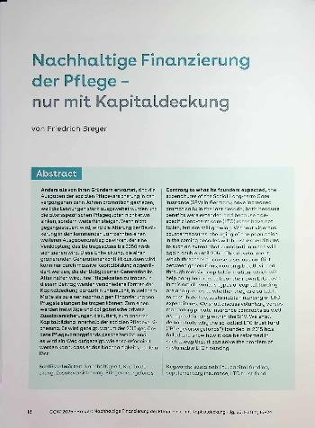 Vorschauseite 1: Nachhaltige Finanzierung der Pflege - nur mit Kapitaldeckung