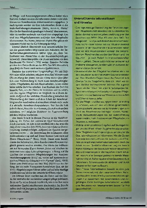 Vorschauseite 2: Veröffentlichung der nationalen Qualitätsindikatoren in der stationären Langzeitpflege - was nun?