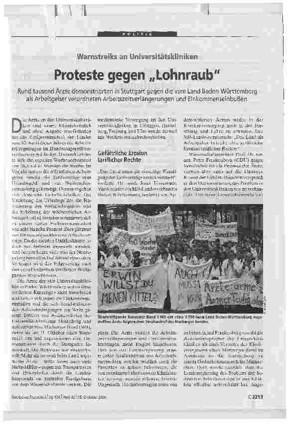 Vorschauseite 1: Warnstreiks an Universitätskliniken. Proteste gegen Lohnraub