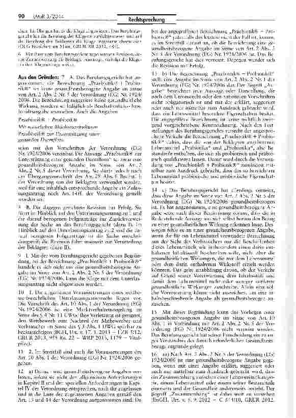 Vorschauseite 2: Unzulässigkeit der Werbung „mit Probiotik für Babynahrung IJWG § 4 Nr. 11; Verordnung (EG) Nr. 1924/2006 Art. 1 Abs. 3, Art. 2 Abs. 2 Nr. 1, Art. 2 Abs. 2 Nr. 5, Art. 10 Abs. 1, A…
