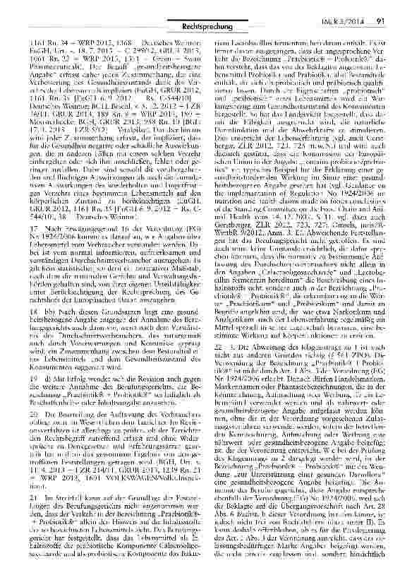 Vorschauseite 3: Unzulässigkeit der Werbung „mit Probiotik für Babynahrung IJWG § 4 Nr. 11; Verordnung (EG) Nr. 1924/2006 Art. 1 Abs. 3, Art. 2 Abs. 2 Nr. 1, Art. 2 Abs. 2 Nr. 5, Art. 10 Abs. 1, A…