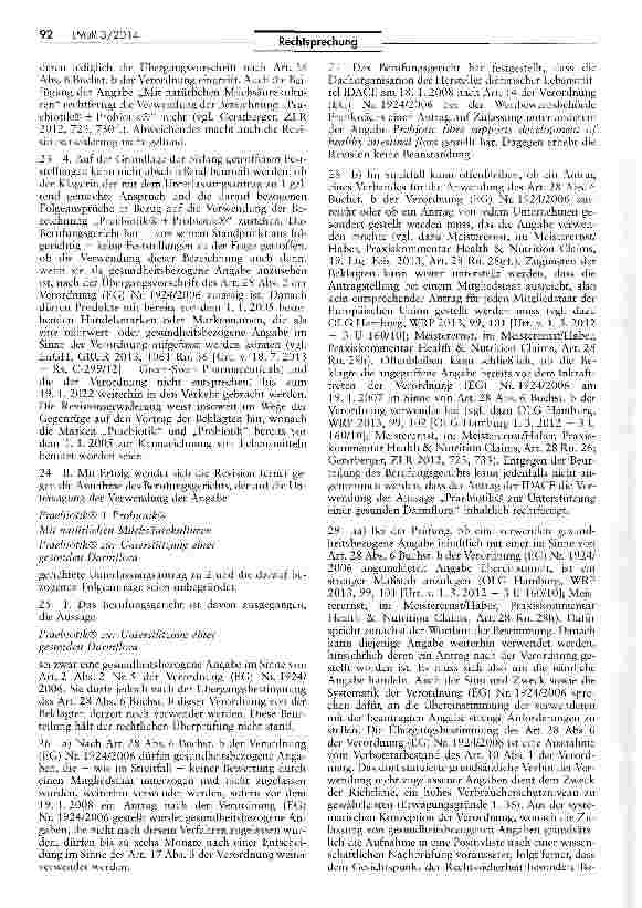 Vorschauseite 4: Unzulässigkeit der Werbung „mit Probiotik für Babynahrung IJWG § 4 Nr. 11; Verordnung (EG) Nr. 1924/2006 Art. 1 Abs. 3, Art. 2 Abs. 2 Nr. 1, Art. 2 Abs. 2 Nr. 5, Art. 10 Abs. 1, A…