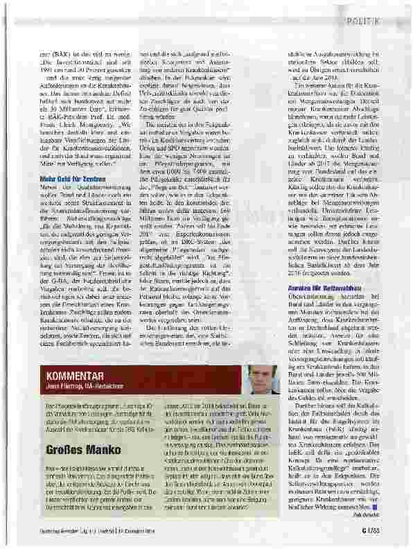 Vorschauseite 2: KRANKENHAUSREFORM Einstieg in den Strukturwandel