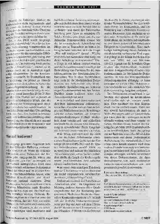 Vorschauseite 2: Plädoyer für die Beseitigung arztfremder KodiertätigkeitMedizinische Dokumentation