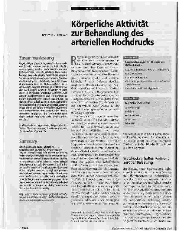 Vorschauseite 1: Körperliche Aktivität zur Behandlung des arteriellen Hochdrucks