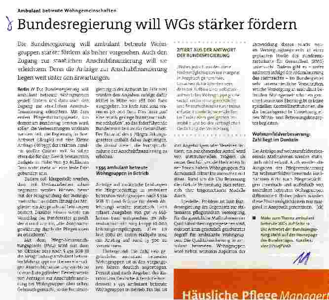 Vorschauseite 1: Bundesregierung will WGs stärker fördern