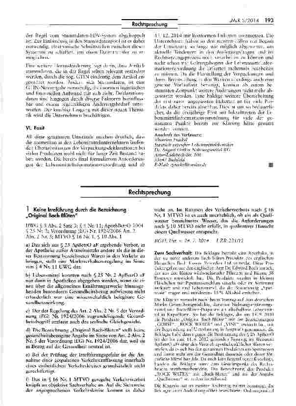 Vorschauseite 1: Keine Irreführung durch die Bezeichnung „Original Bach-Blüten