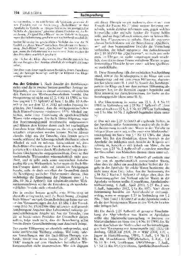 Vorschauseite 2: Keine Irreführung durch die Bezeichnung „Original Bach-Blüten