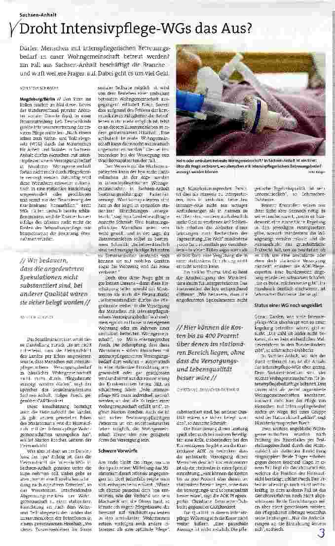 Vorschauseite 1: Droht Intensivpflege-WGs das Aus?