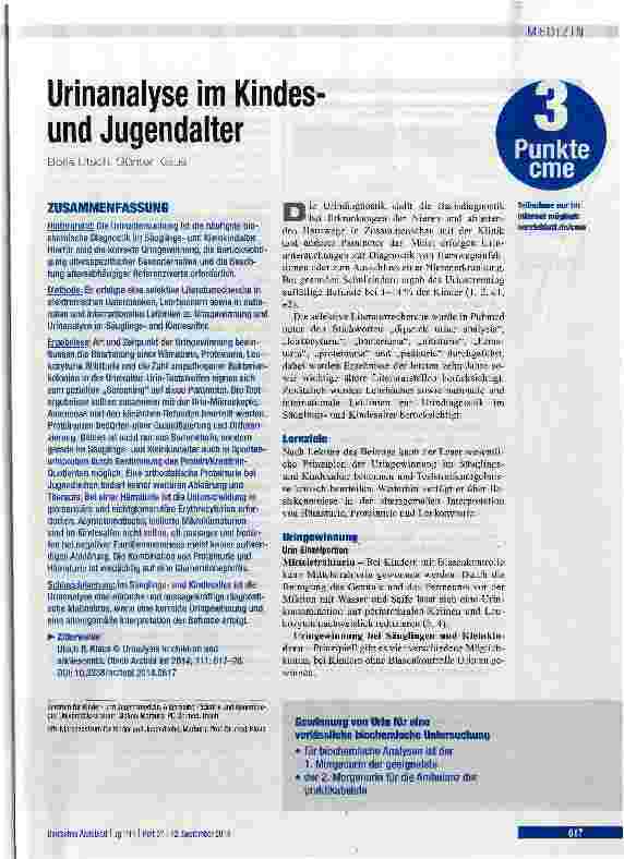Vorschauseite 1: Urinanalyse im Kindes-und Jugendalter