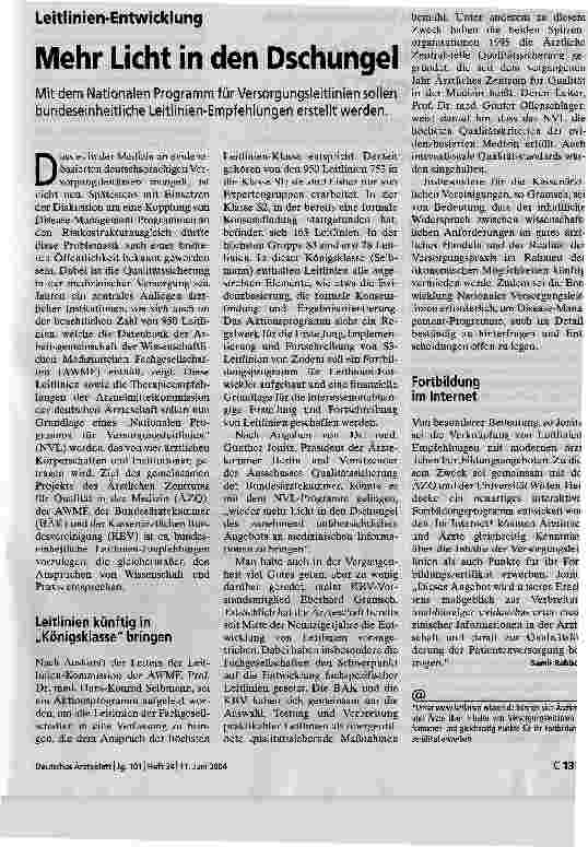Vorschauseite 1: Mehr Licht in den DschungelLeitlinien-Entwicklung
