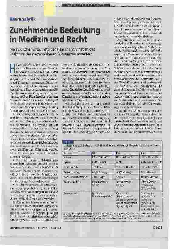 Vorschauseite 1: HaaranalytikZunehmende Bedeutung in Medizin und Recht