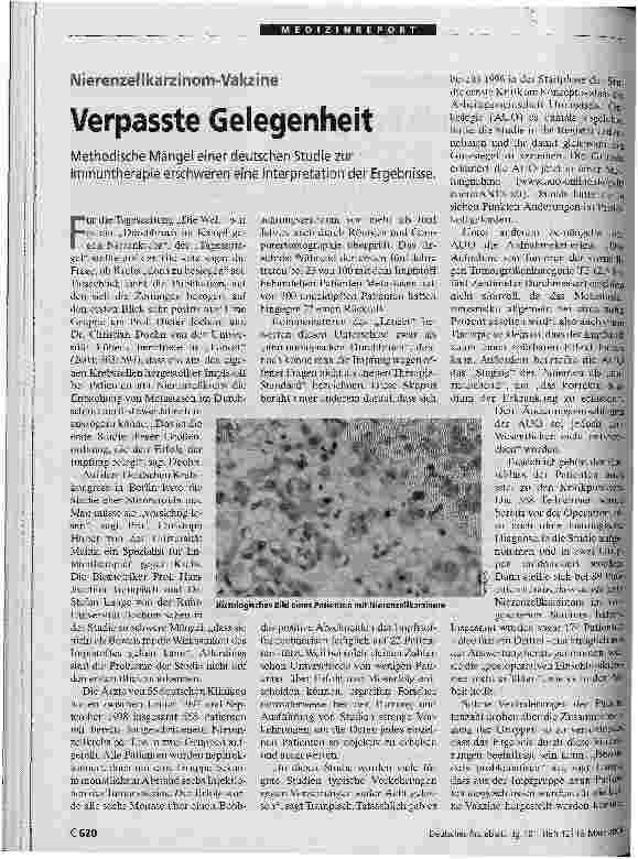 Vorschauseite 1: Verpasste Gelegenheit Nierenzellkarzinom-Vakzine