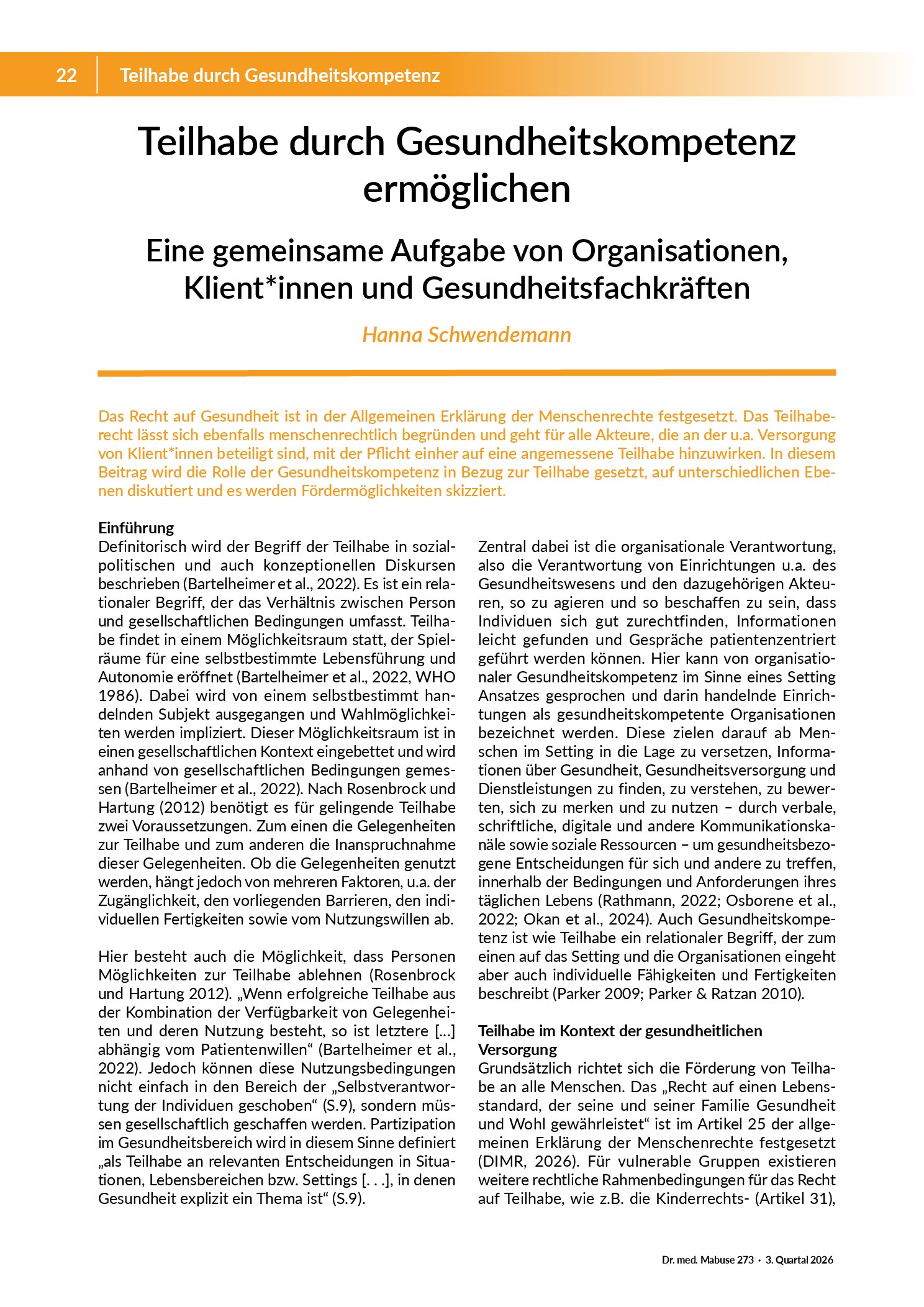 Vorschau: Teilhabe durch Gesundheitskompetenz ermöglichen: Eine gemeinsame Aufgabe von Organisationen, Klient*innen und Gesundheitsfachkräften