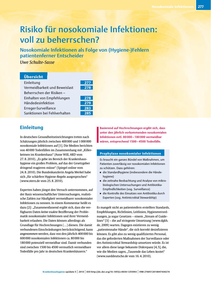 Vorschauseite 1: Risiko für nosokomiale Infektionen: voll zu beherrschen?