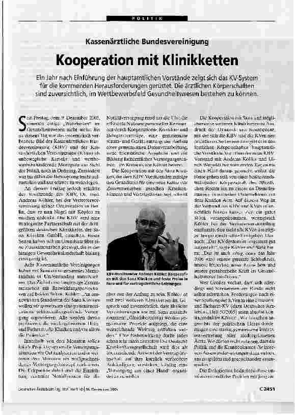 Vorschauseite 1: Kooperation mit Klinikketten