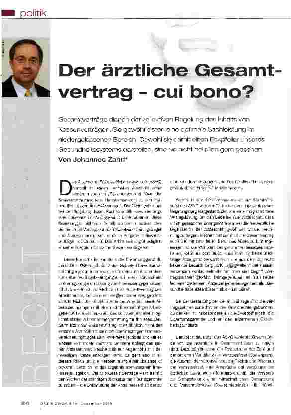 Vorschauseite 1: Der ärztliche Gesamt vertrag - cui bono?
