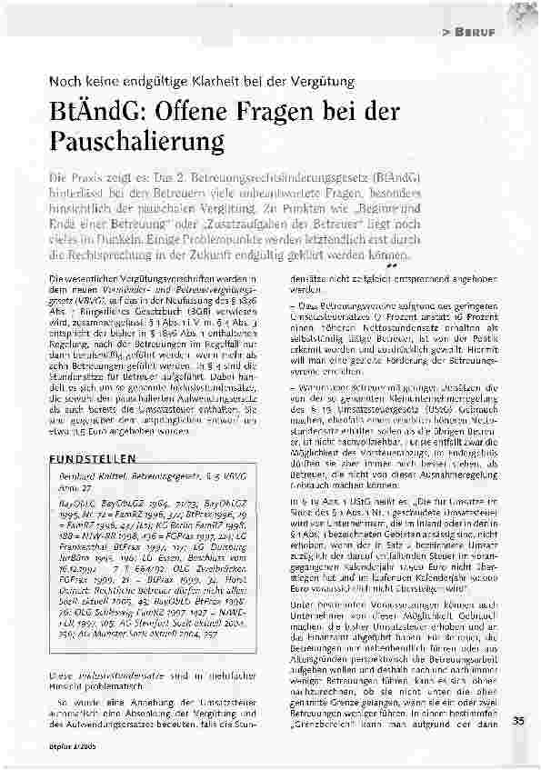Vorschauseite 1: Noch keine endgültige Klarheit bei der VergütungBtÄndG: Offene Fragen bei der Pauschalierung