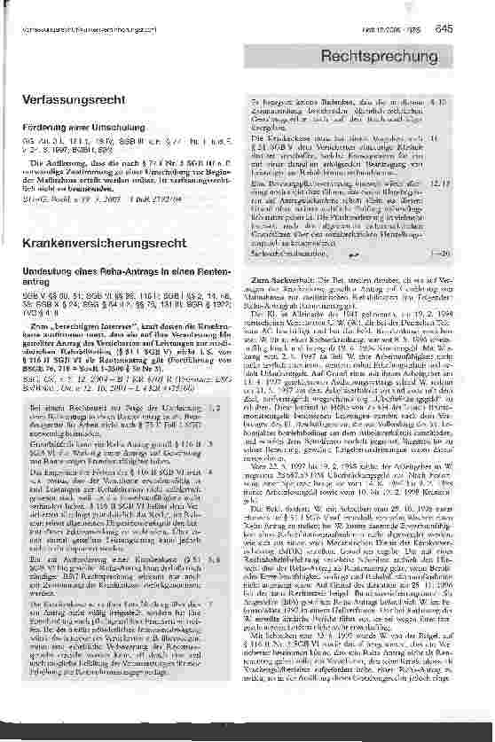 Vorschauseite 1: Umdeutung eines Reha-Antrags in einen Rentenantrag