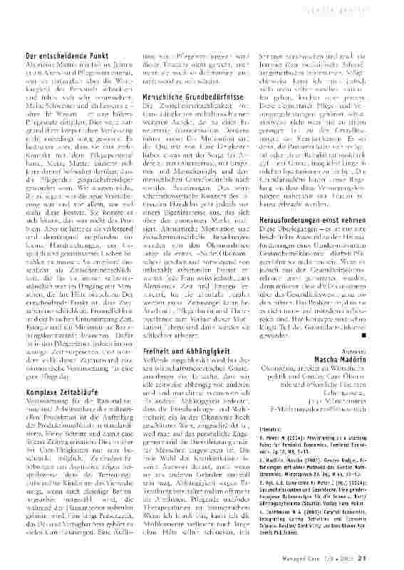 Vorschauseite 2: Die Pflege - eine Herausforderung für die Gesundheitsökonomie