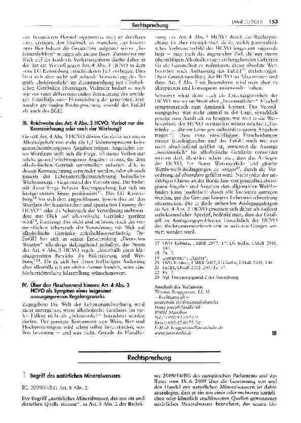 Vorschauseite 1: Begriff des natürlichen Mineralwassers RL 2009/54/EG Art. 8 Abs. 2