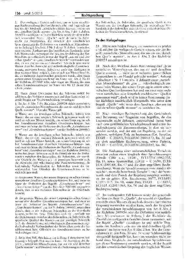 Vorschauseite 4: Begriff des natürlichen Mineralwassers RL 2009/54/EG Art. 8 Abs. 2
