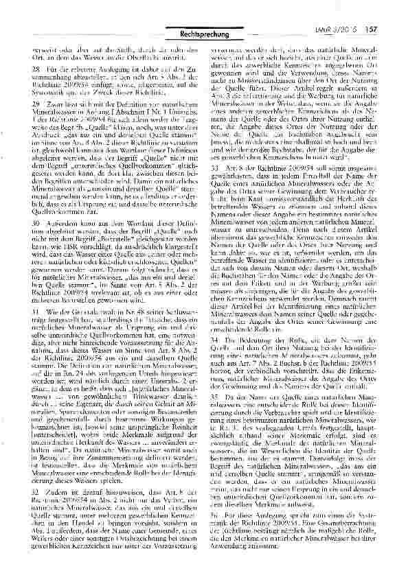 Vorschauseite 5: Begriff des natürlichen Mineralwassers RL 2009/54/EG Art. 8 Abs. 2