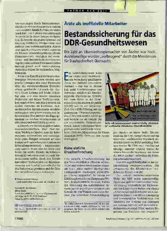 Vorschauseite 1: Bestandssicherung für das DDR-Gesundheitswesen