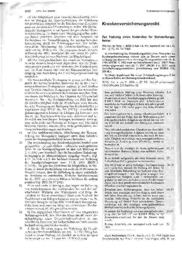 Vorschauseite 1: Krankenversicherungsrecht. Zur Haftung eines Notarztes für Behandlungsfehler