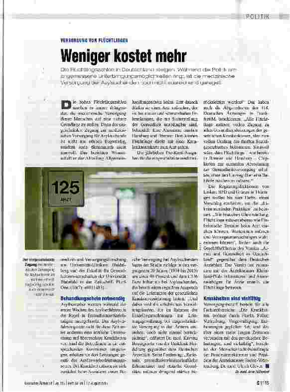 Vorschauseite 1: VERSORGUNG VON FLÜCHTLINGENWeniger kostet mehr