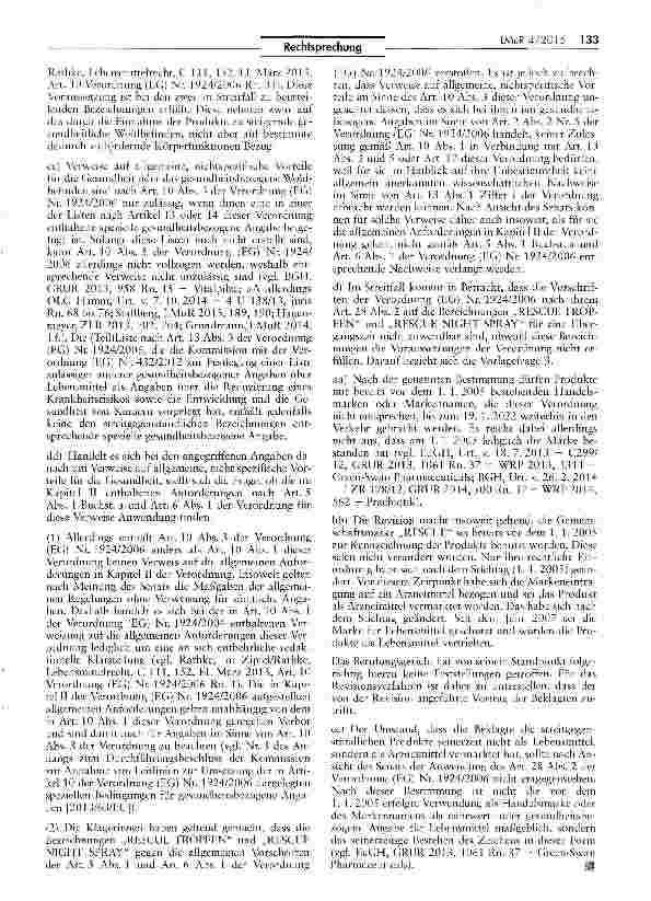 Vorschauseite 5: Werbung für alkoholhaltige Getränke mit Hinweisen auf eine gesundheitsfördernde Wirkung (Bach-Blüten/RESCUE-Produkte) Verordnung (EG) Nr. 1924/2006 Art. 4 Abs. 3, Art. 10 Abs. 3,…