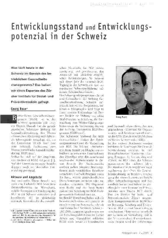 Vorschauseite 1: Entwicklungsstand und Entwicklungspotenzial in der Schweiz
