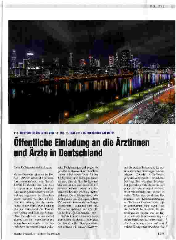 Vorschauseite 1: 118. DEUTSCHER ÄRZTETAG VOM 12. BIS 15. MAI 2015 IN FRANKFURT AM MAIN: Öffentliche Einladung an die Ärztinnen und Ärzte in Deutschland