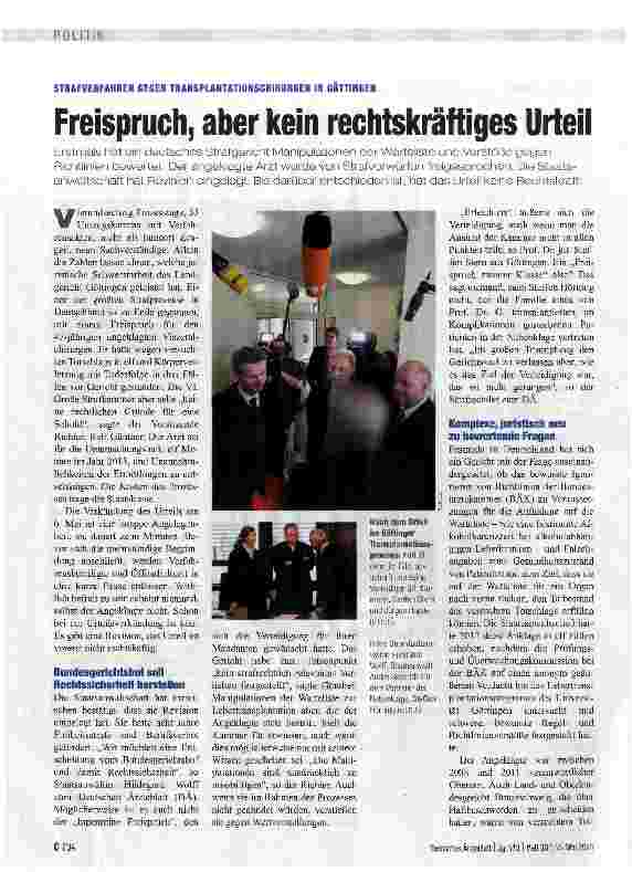 Vorschauseite 1: Freispruch, aber kein rechtskräftiges Urteil
