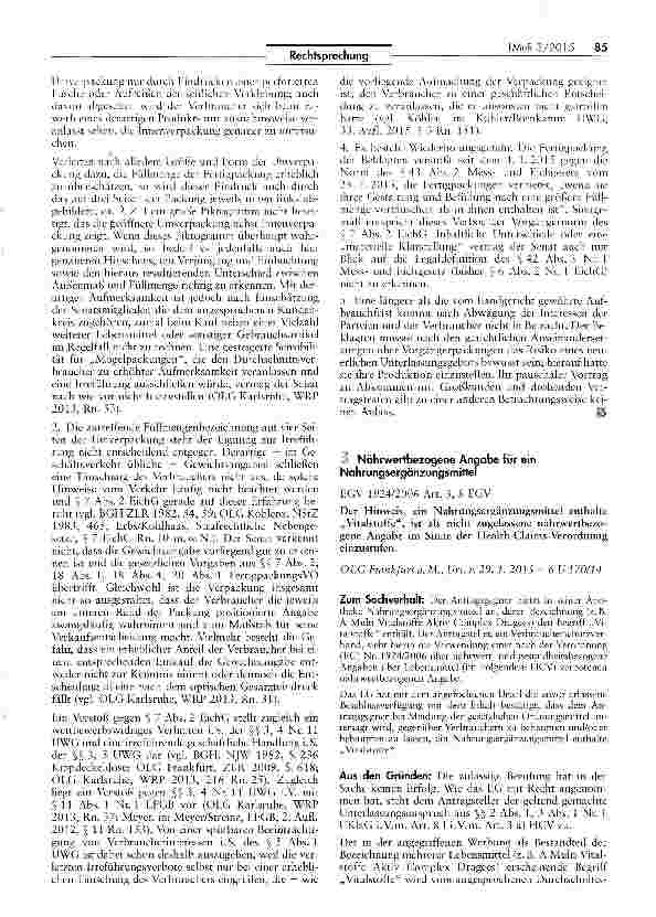Vorschauseite 1: Nährwertbezogene Angabe für ein Nahrungsergänzungsmittel EGV 1924/2006 Art. 3, 8 EGV