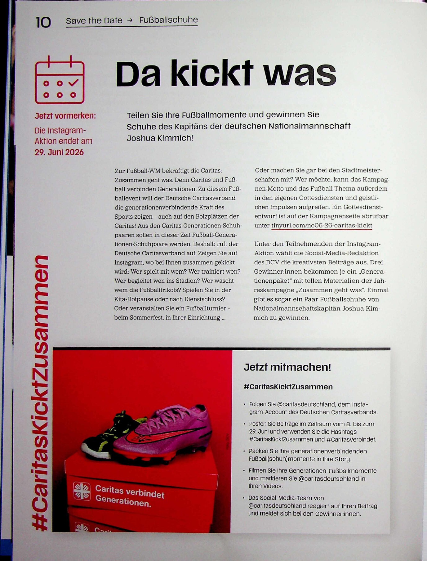 Vorschauseite 1: Save the Date -> Fußballschuhe. Da kickt was