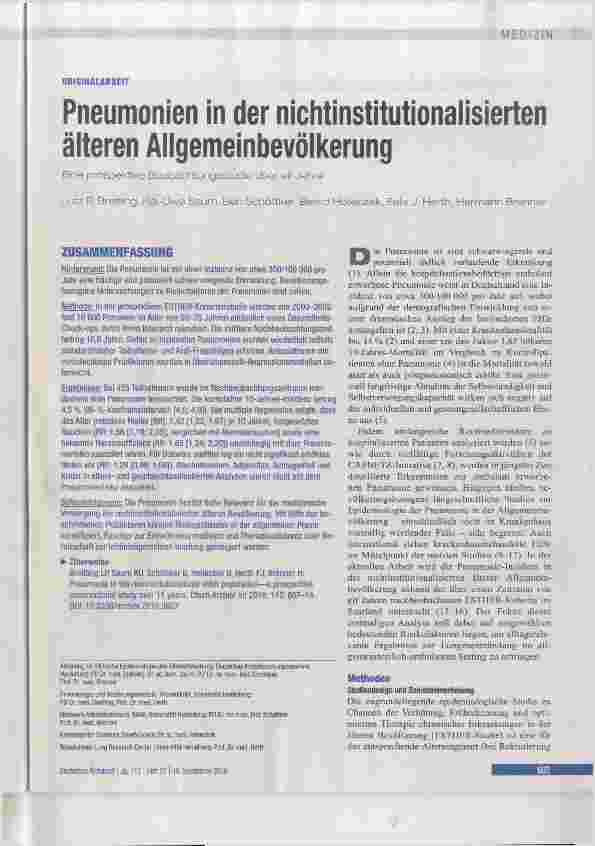 Vorschauseite 1: Pneumonien in der nichtinstitutionaiisierten äiteren Allgemeinbevöikerung