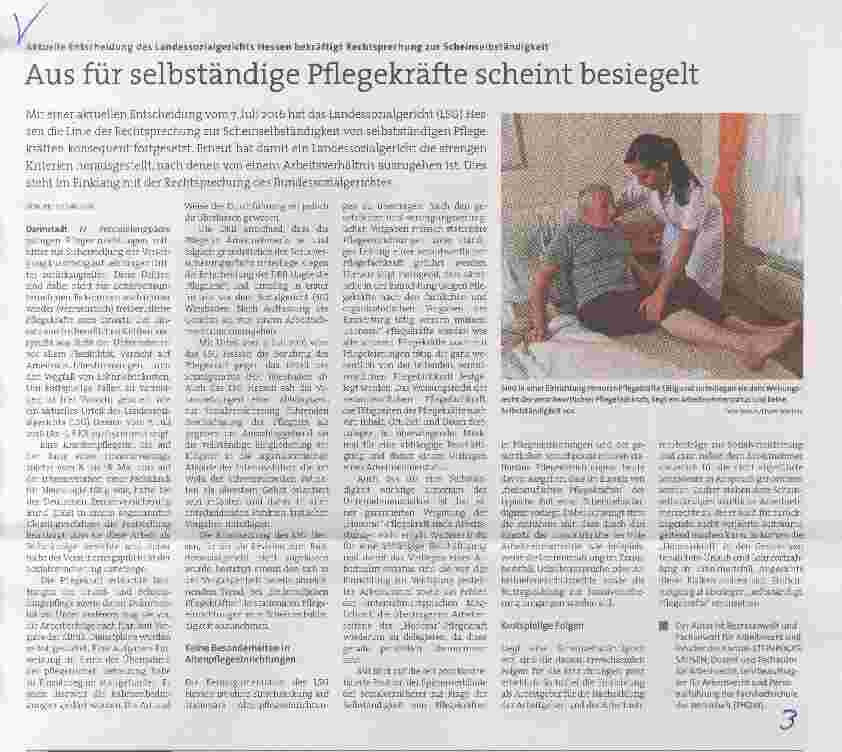 Vorschauseite 1: Aus für selbständige Pflegekräfte scheint besiegelt
