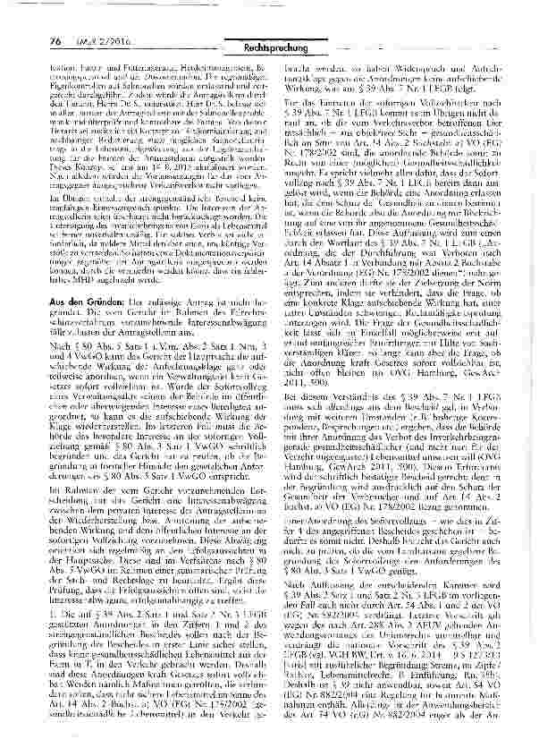 Vorschauseite 3: Keine Anordnung der aufschiebenden Wirkung einer Klage gegen ein sofort vollziehbares Verbot des Inverkehrbringens von Eiern als Lebensmittel