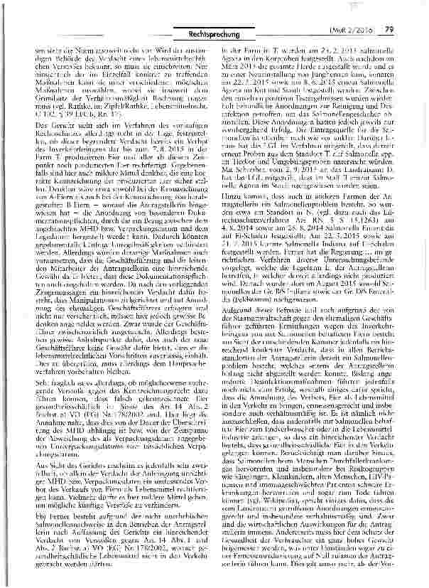 Vorschauseite 6: Keine Anordnung der aufschiebenden Wirkung einer Klage gegen ein sofort vollziehbares Verbot des Inverkehrbringens von Eiern als Lebensmittel