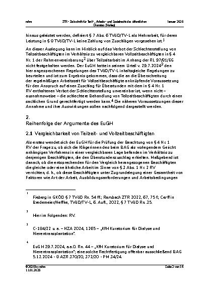 Vorschauseite 2: Vergütung von Arbeitsstunden, die Teilzeitbeschäftigte über die vereinbarte Arbeitszeit hinaus leisten.