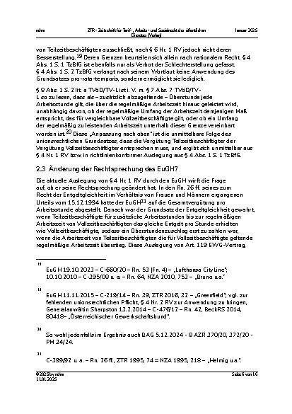 Vorschauseite 6: Vergütung von Arbeitsstunden, die Teilzeitbeschäftigte über die vereinbarte Arbeitszeit hinaus leisten.